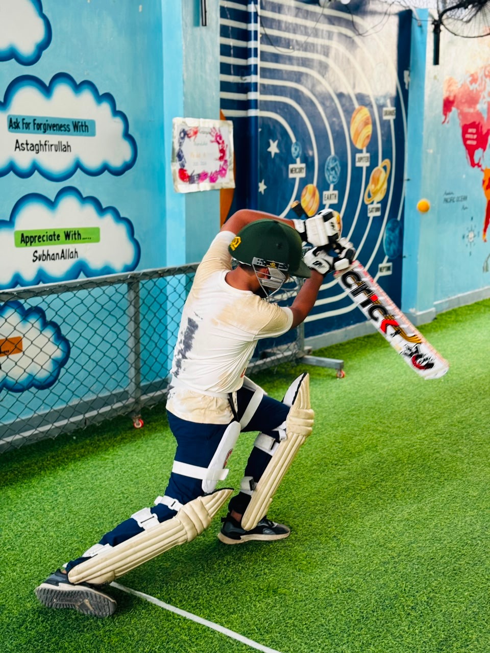 Student practicing cricket at Crest View Academy